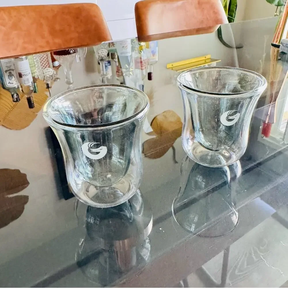 2 NEW COFFEE GATOR Clear Grey Smoke Glass Espresso Shot Glasses Thermal Cups
